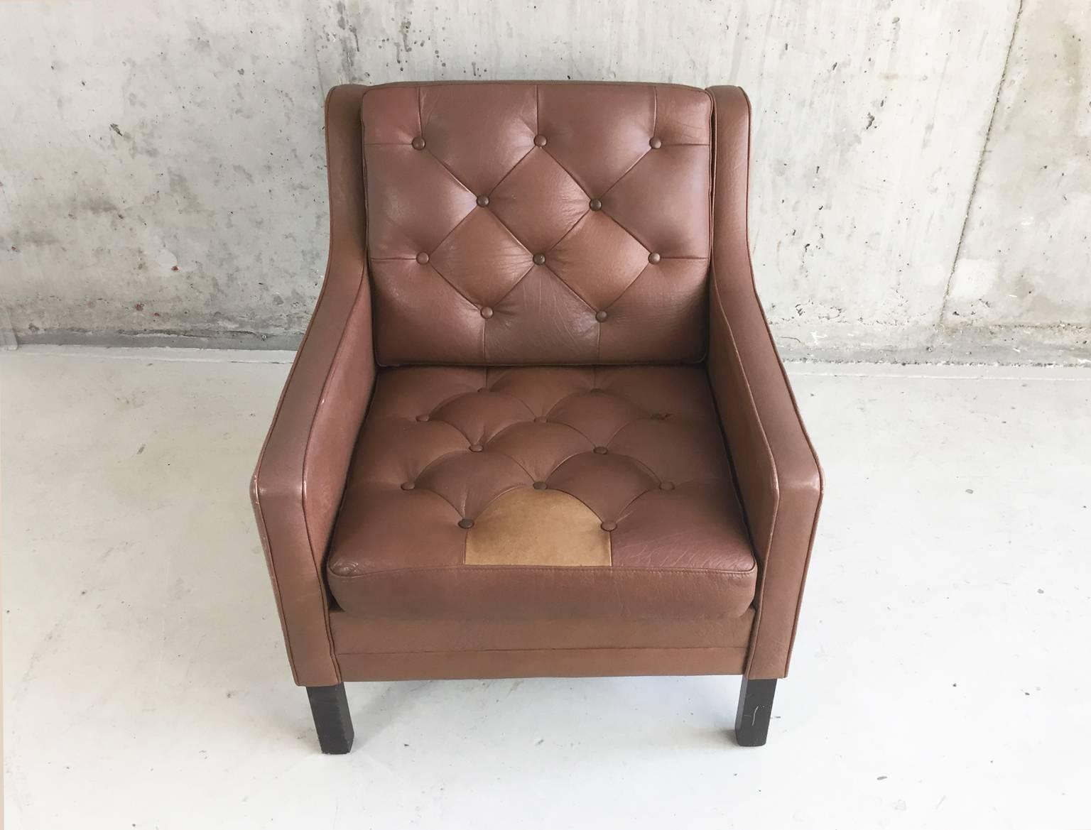 Mid-Century Modern 1970s, Danish Mid-Century Børge Mogensen Style Brown Leather Armchair For Sale