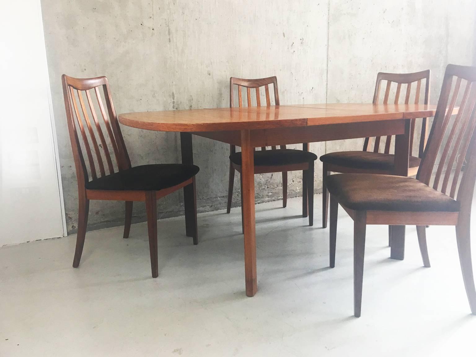 Mid-Century Modern 1970s Mid-Century Original G Plan Extendable Table and Four Dining Chairs