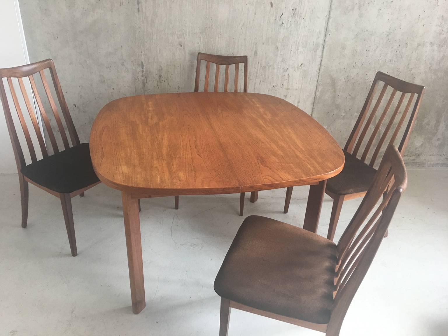 British 1970s Mid-Century Original G Plan Extendable Table and Four Dining Chairs