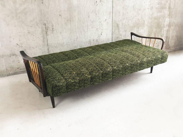 1960’s German MidCentury Sofa Bed with Original Green Patterned