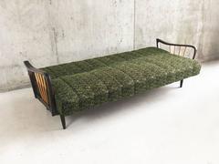 1960’s German Mid-Century Sofa Bed with Original Green Patterned Upholstery