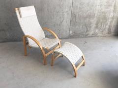 1970s Danish Mid-Century Beech Laminate and White Canvas High Backed Lounge