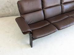 1970s Jeki Mobler Danish Mid-Century Brown Leather Three-Seat Sofa