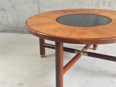 1960s Rare G-Plan Mid-Century Circular Coffee Table with Smoked Glass Inset