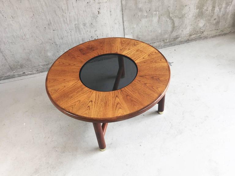 1960s Rare GPlan MidCentury Circular Coffee Table with Smoked Glass Inset For Sale at 1stDibs