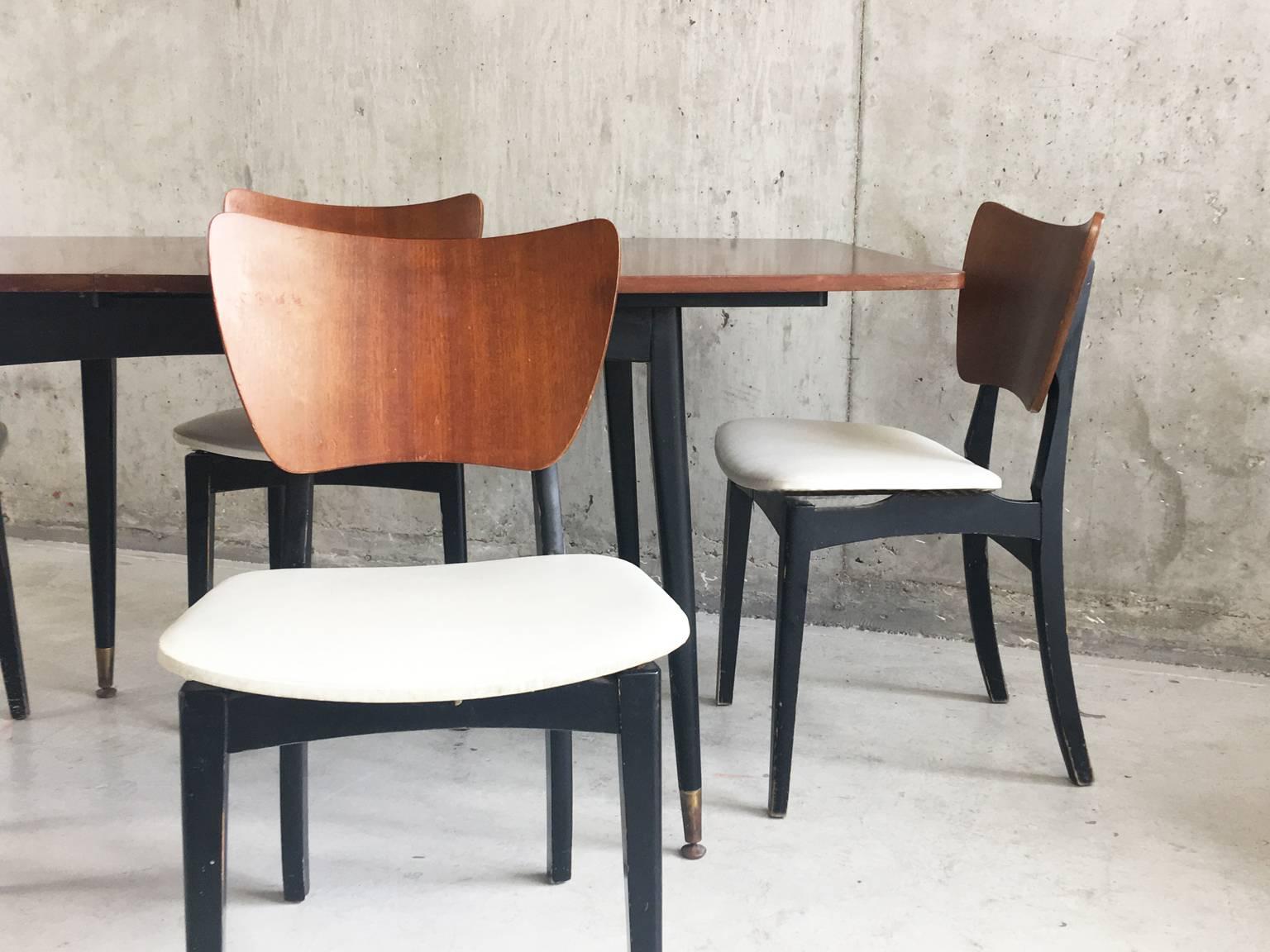 Mid-Century Modern 1960s Vintage Mid-Century Extendable Dining Table and Four Dining Chairs For Sale