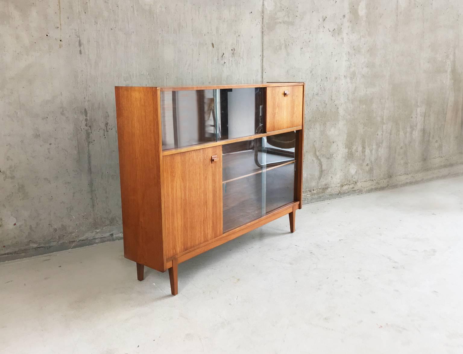 Mid-Century Modern 1960s Mid-Century Nathan Teak Book Case or Sideboard with Sliding Glass Doors For Sale