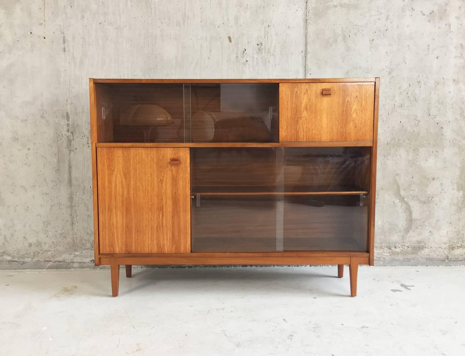 Great Britain (UK) 1960s Mid-Century Nathan Teak Book Case or Sideboard with Sliding Glass Doors For Sale