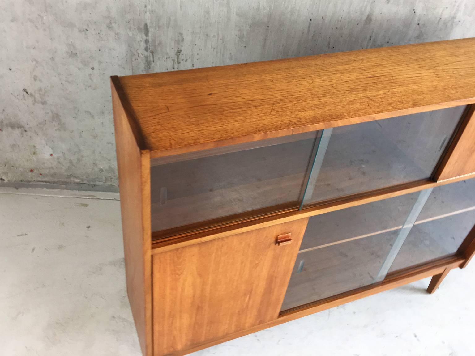 1960s Mid-Century Nathan Teak Book Case or Sideboard with Sliding Glass Doors In Good Condition For Sale In London, GB