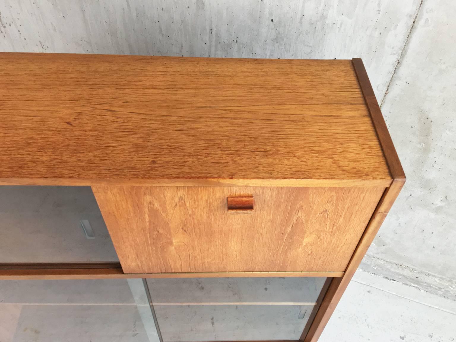 Mid-20th Century 1960s Mid-Century Nathan Teak Book Case or Sideboard with Sliding Glass Doors For Sale