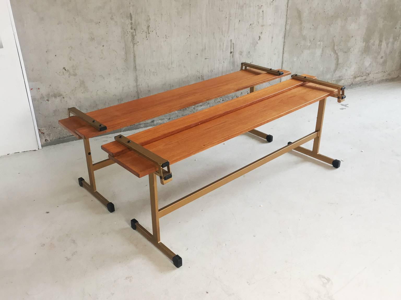 Staples Ladderax Unit Furniture was designed by Robert Heal and manufactured by Staples & Co. Ltd. from the 1960s to the mid-1980s.

This is a rare pair of Ladderax long benches, designed with the same functional look of Ladderx unit furniture.