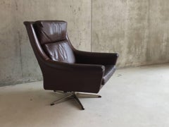 1960-1970s, Danish Mid-Century Brown Leather Reclining Swivel Armchair
