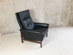 1960-1970s Danish Mid-Century  Black Leather High Back Armchair