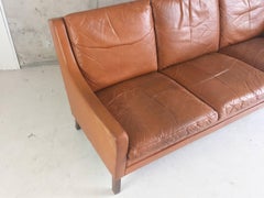 1960s-1970s Danish Mid-Century Leather Sofa in the Style of Børge Mogensen