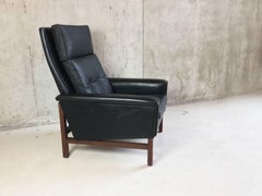 1960s-1970s Danish Mid-Century Black Leather High Back Armchair