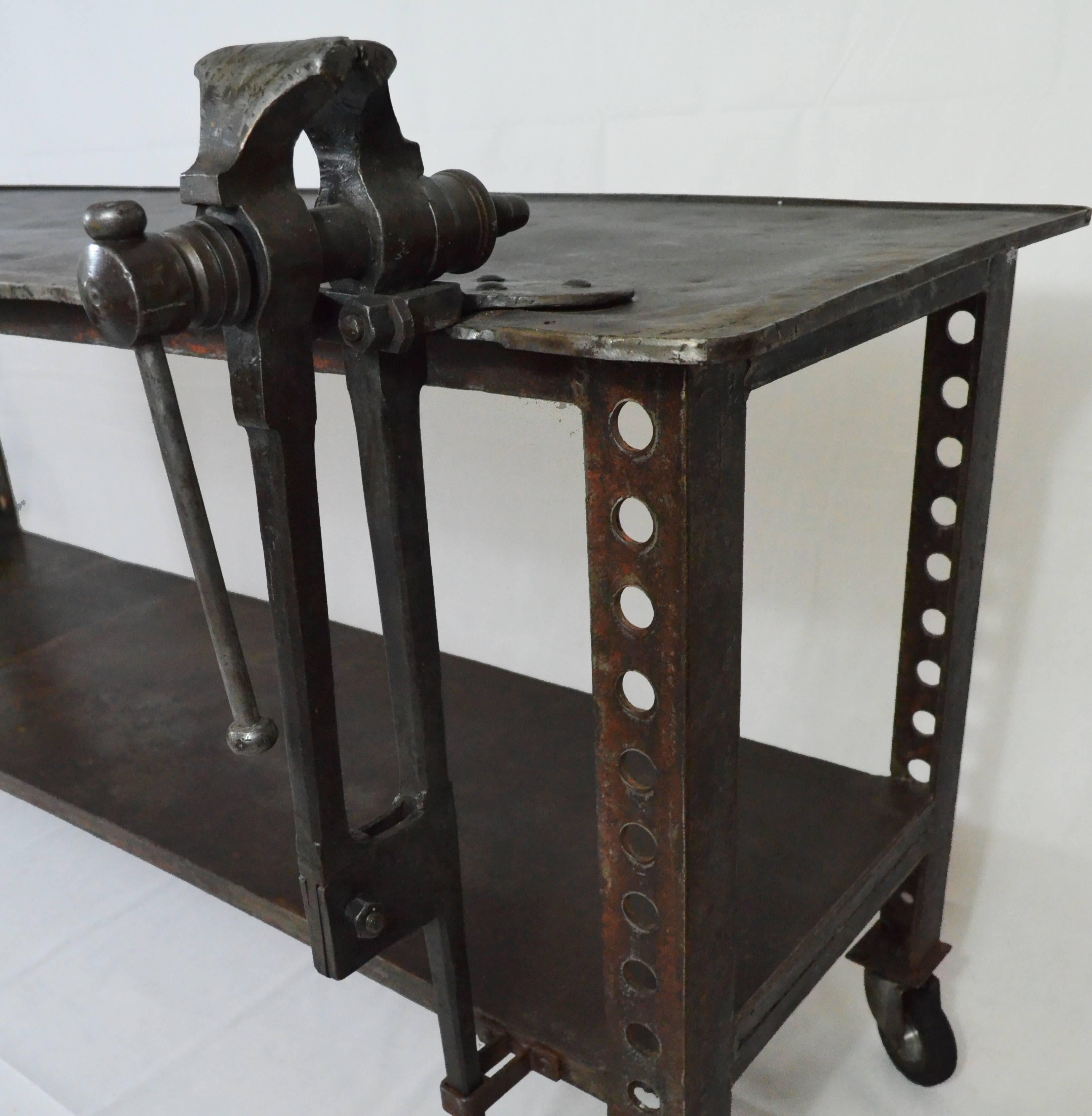 Italian Iron Industrial Workstation, Early 20th Century with Clamp