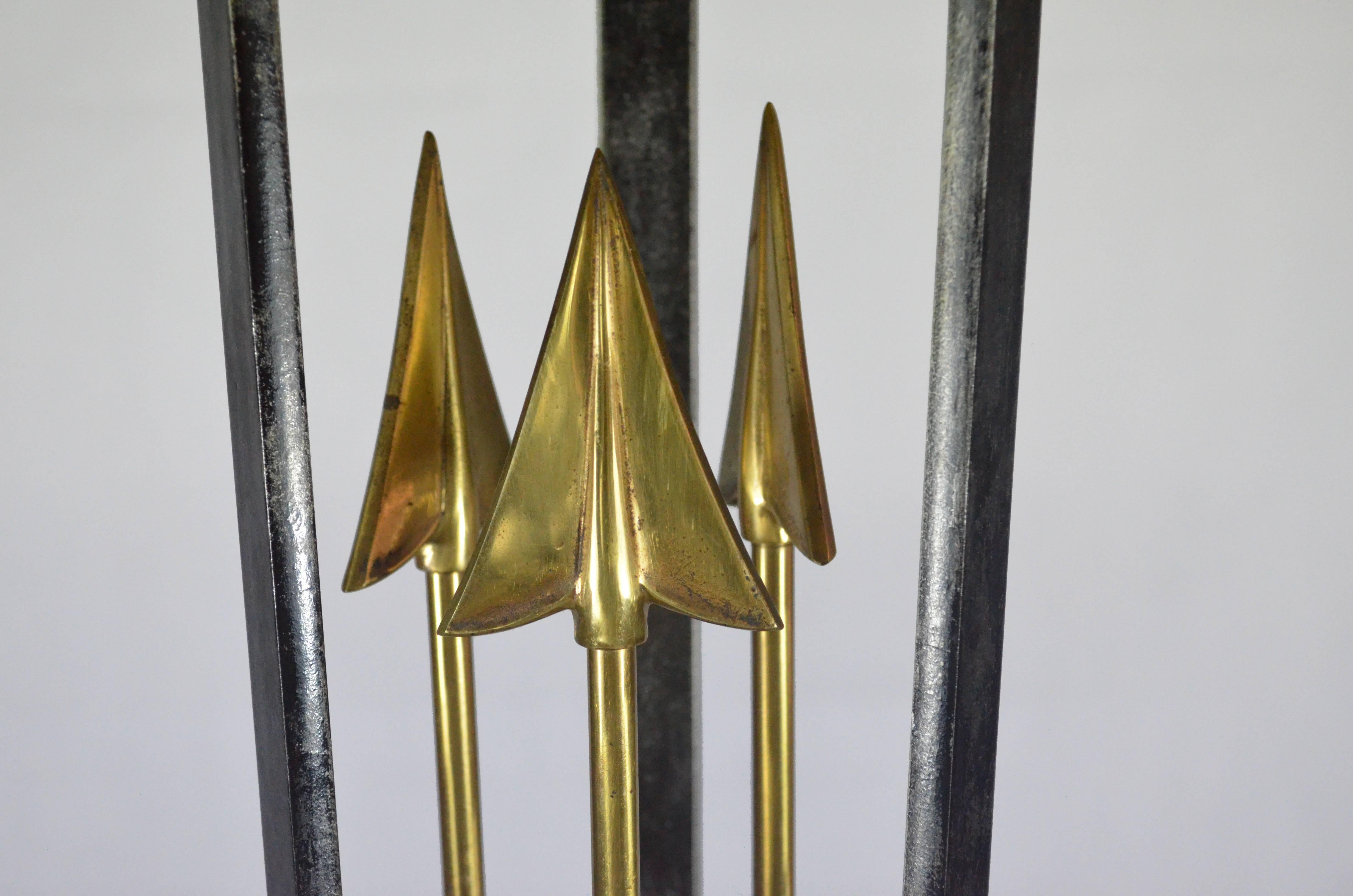 French Art Deco Floor Lamp, Golden Brass Arrows Decoration