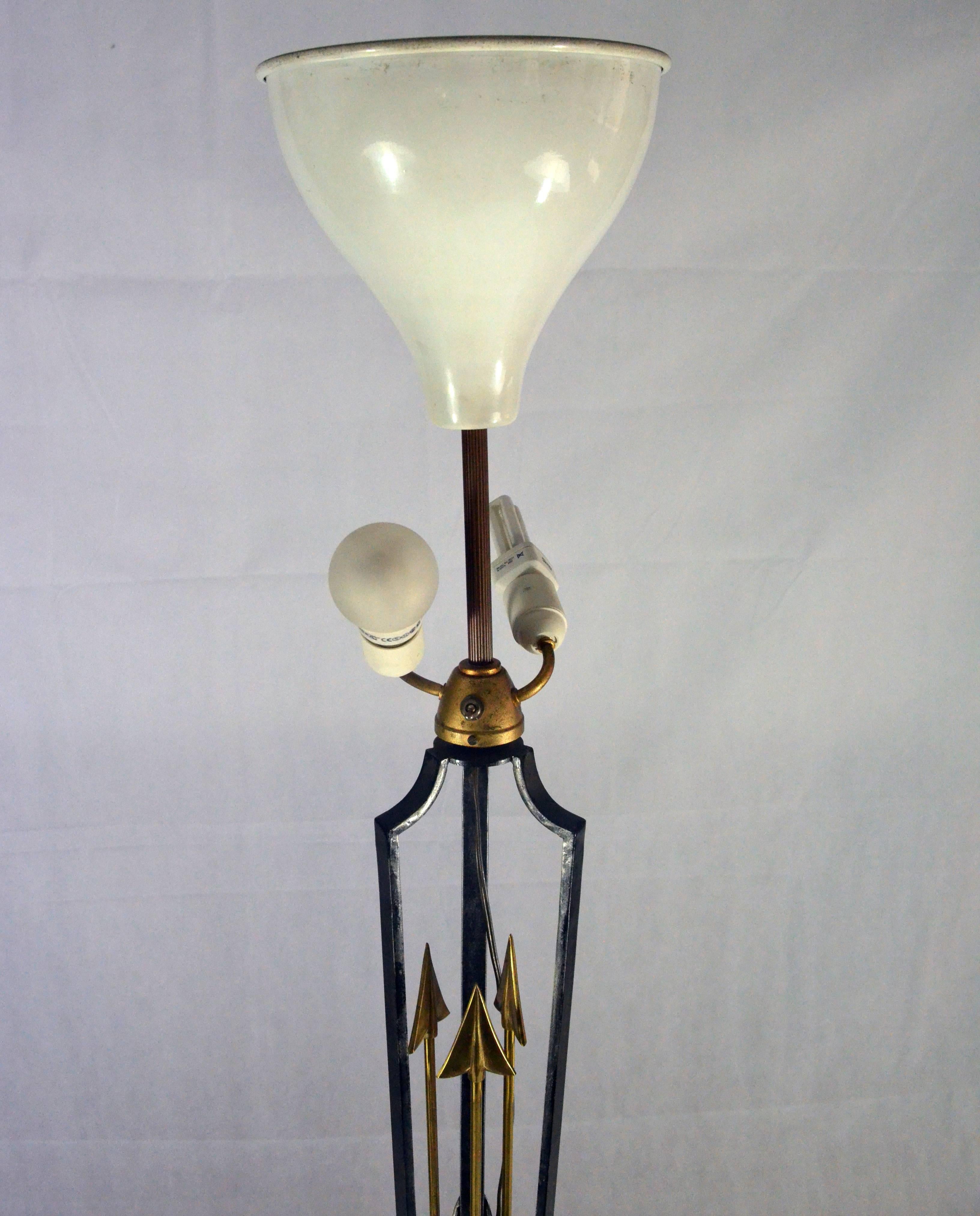 Art Deco Floor Lamp, Golden Brass Arrows Decoration 1