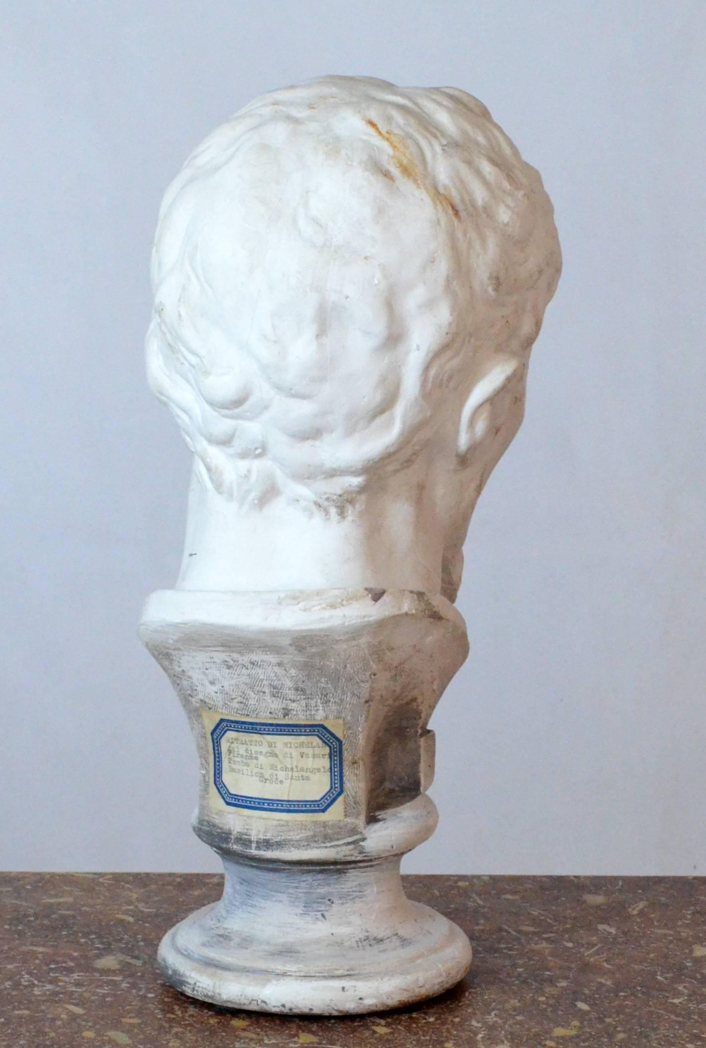 Italian Michelangelo Buonarroti's Portrait, Plaster Bust, Mid-20th Century