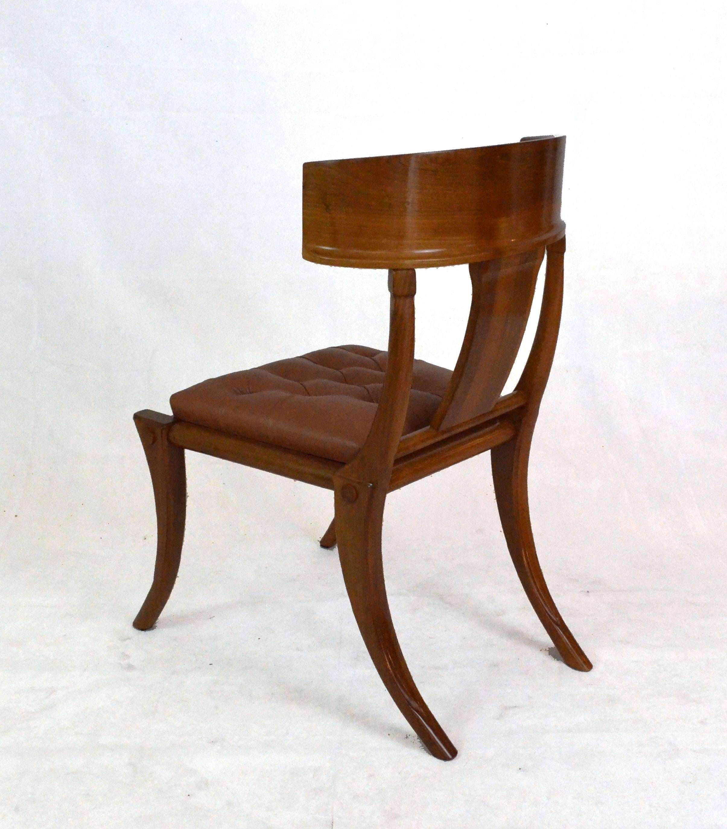 Italian 20th Century Klismos Walnut Comfortable Dining Chairs