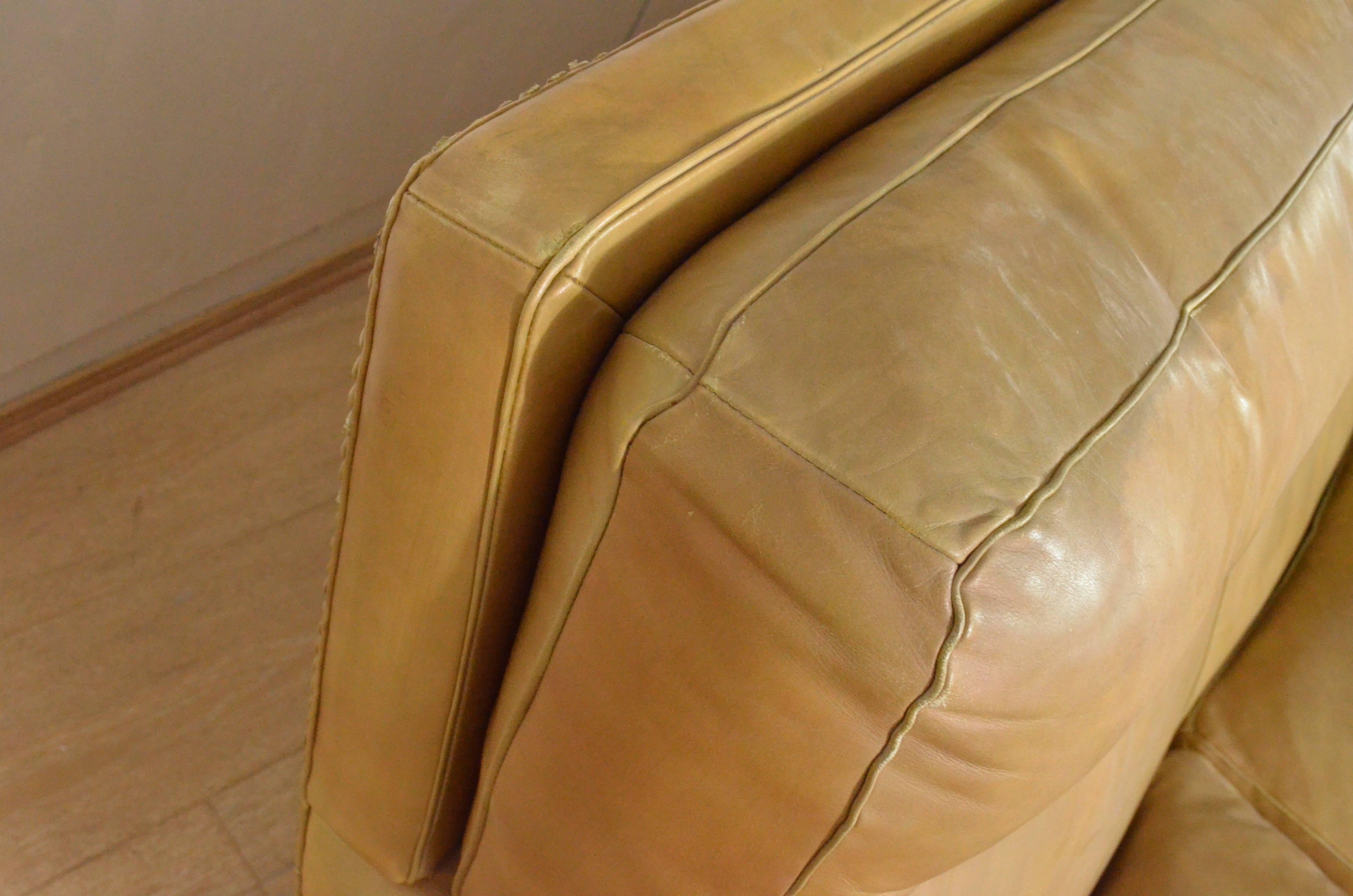 Italian 1960s Cognac color leather Sofa Marked Poltrona Frau