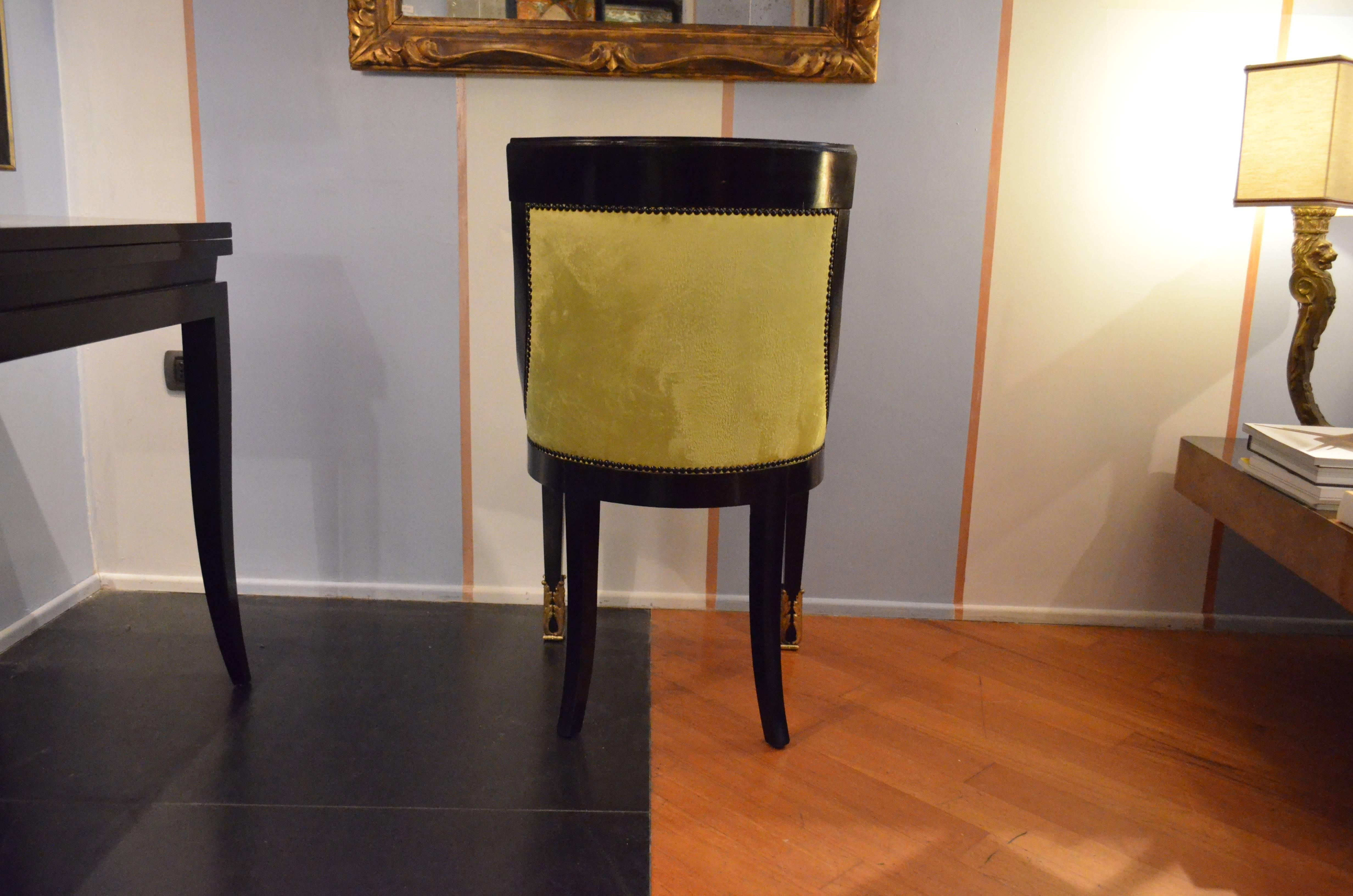 19th Century Napoleon III Black lacquered Wood Chairs Green Velvet Seats 3