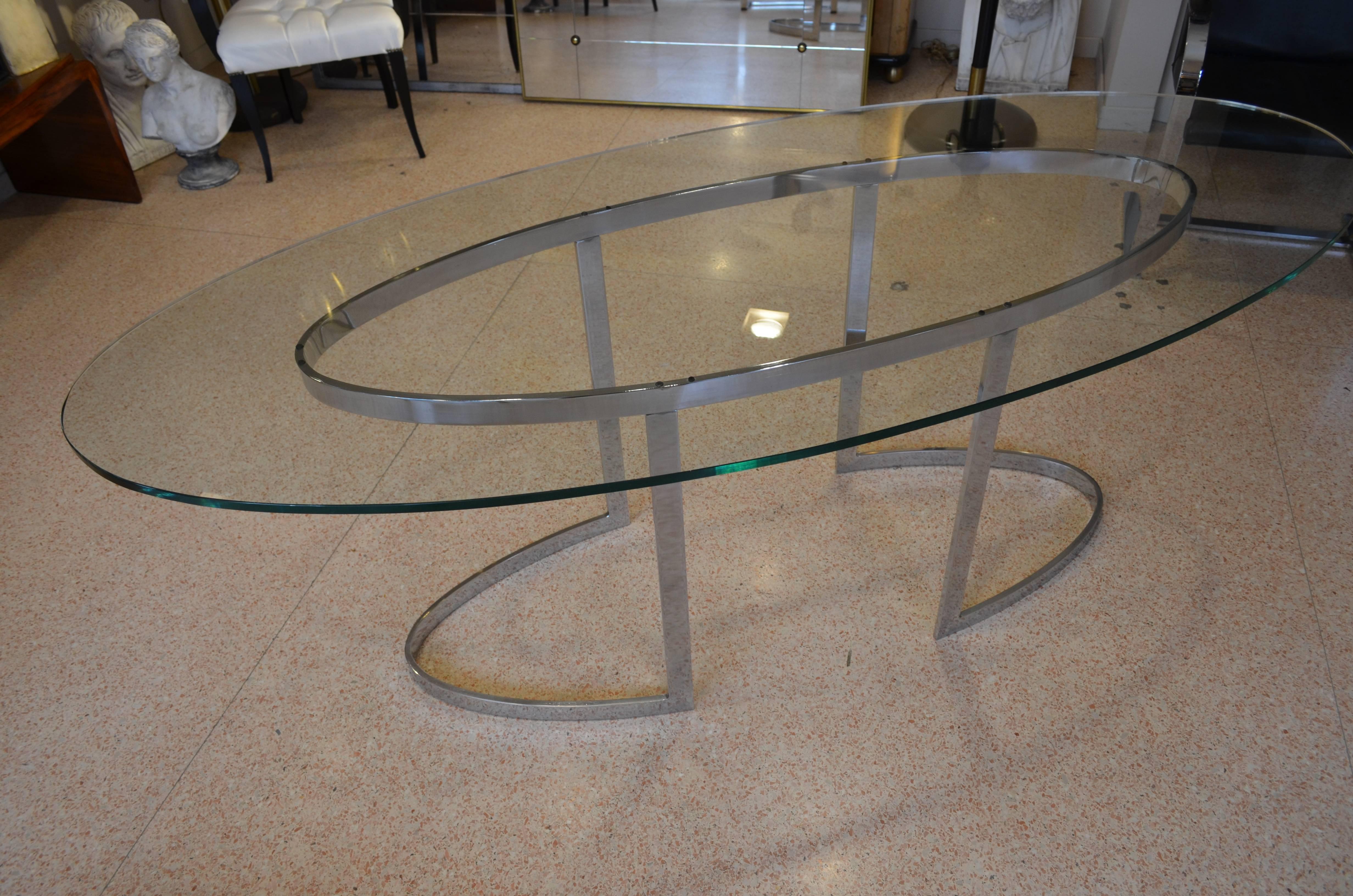 Late 20th Century 20th Century Saporiti Table, Crystal Top and Chrome-Plated Steel Legs Structure
