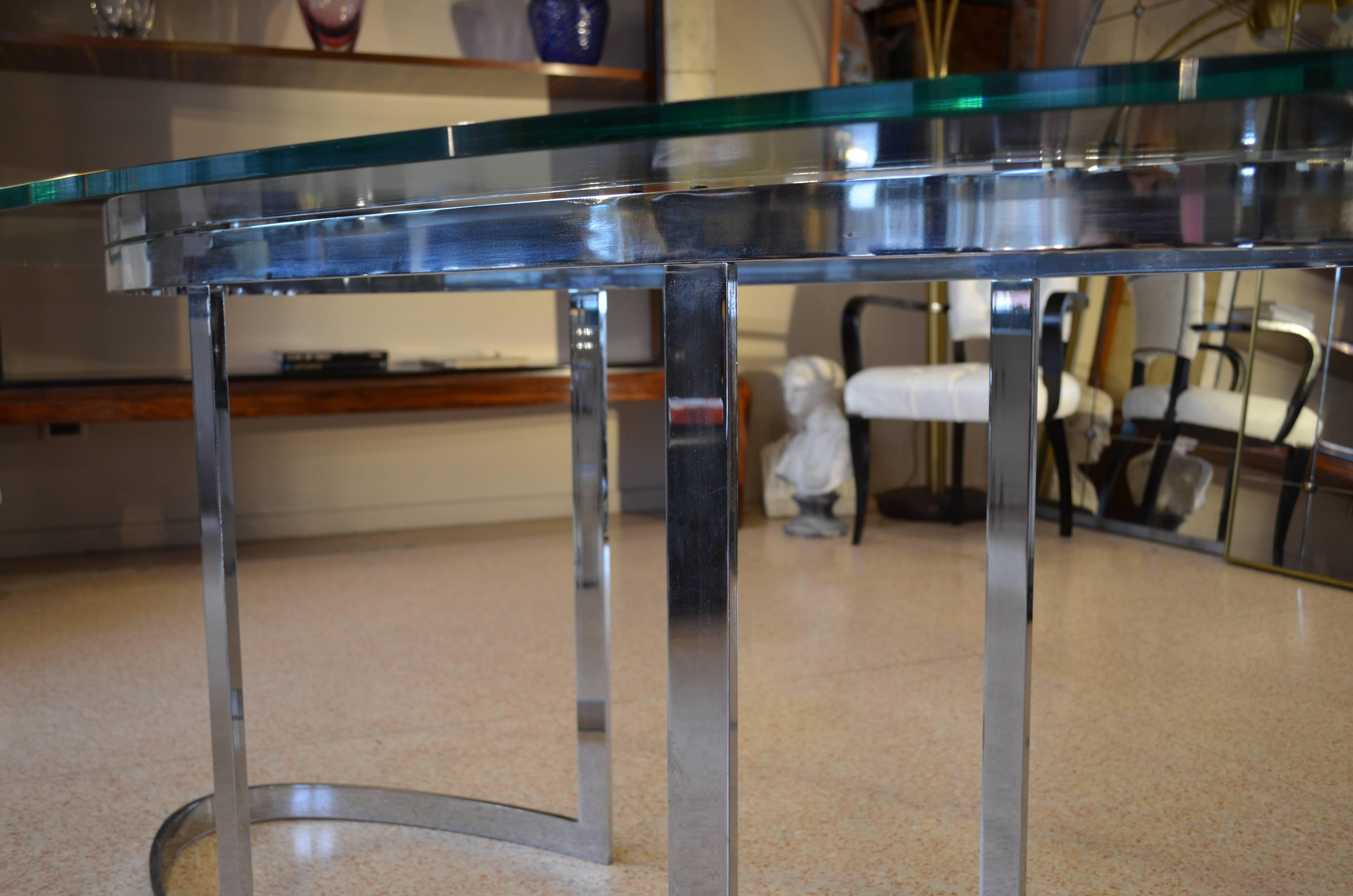 20th Century Saporiti Table, Crystal Top and Chrome-Plated Steel Legs Structure 1
