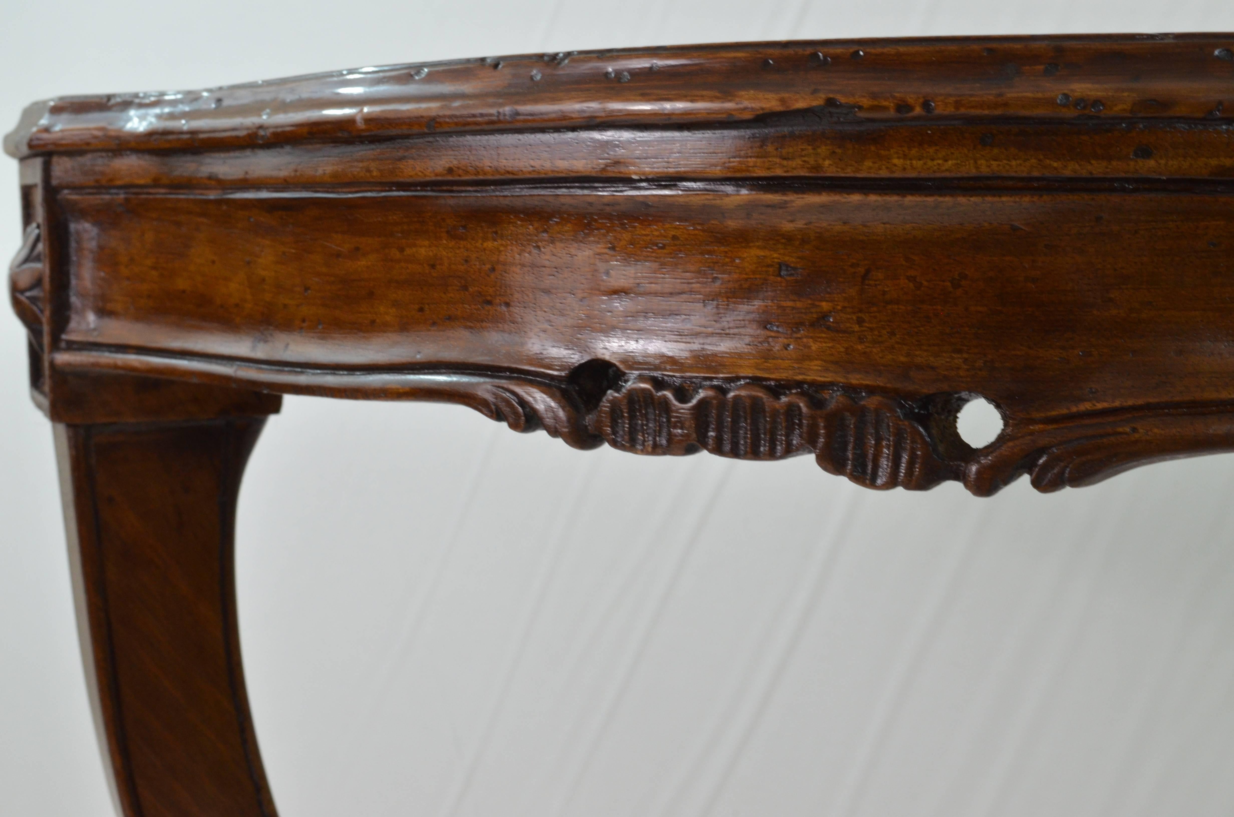 Louis XV Walnut Wood Italian Console Tables 1