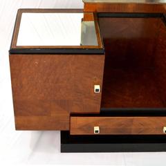 Art Deco Wood and Black details Vanity Table Mirror and Stool, France 1930s