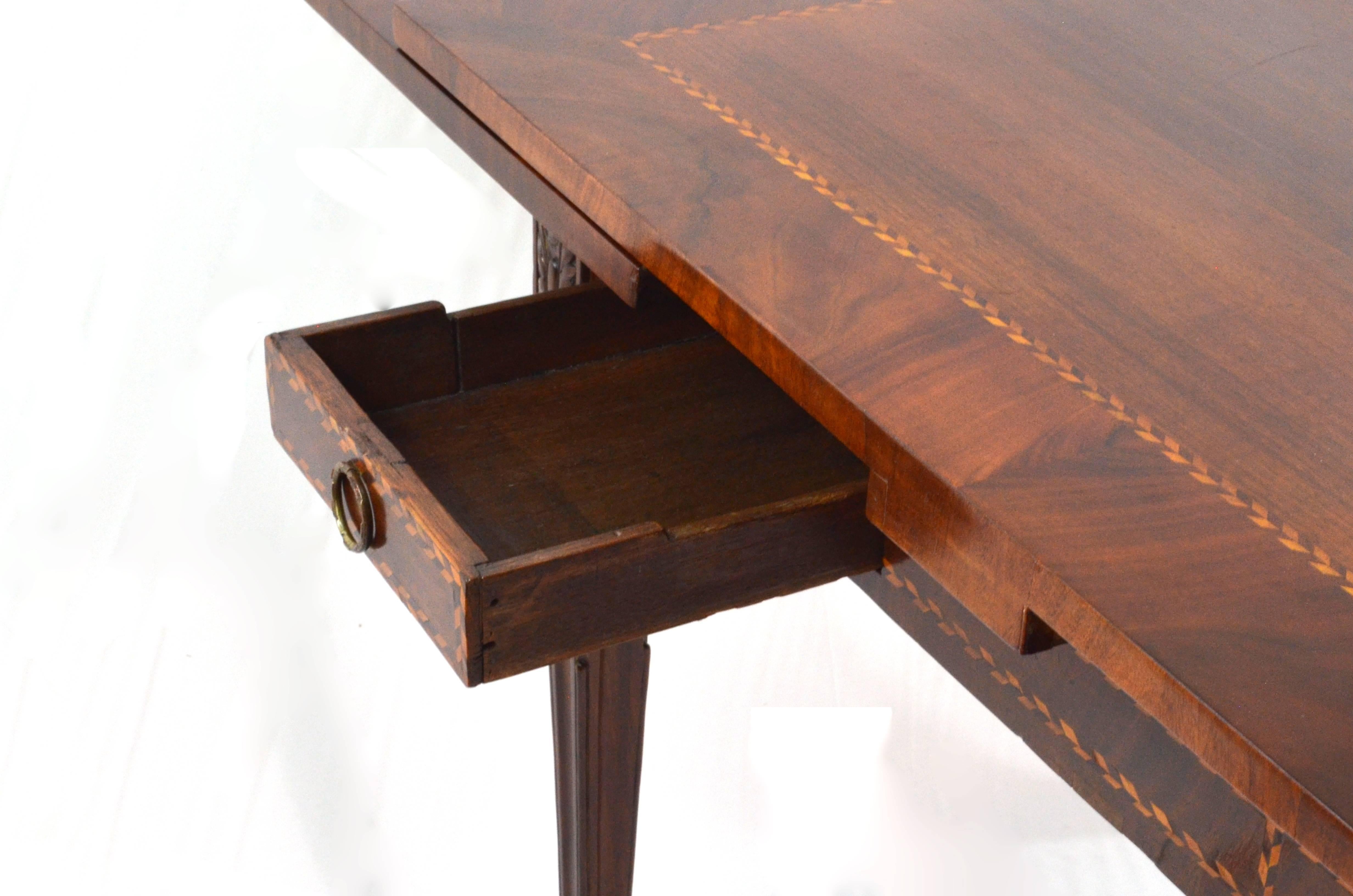 Louis XVI Italian Walnut Wood Draw Top Table 3