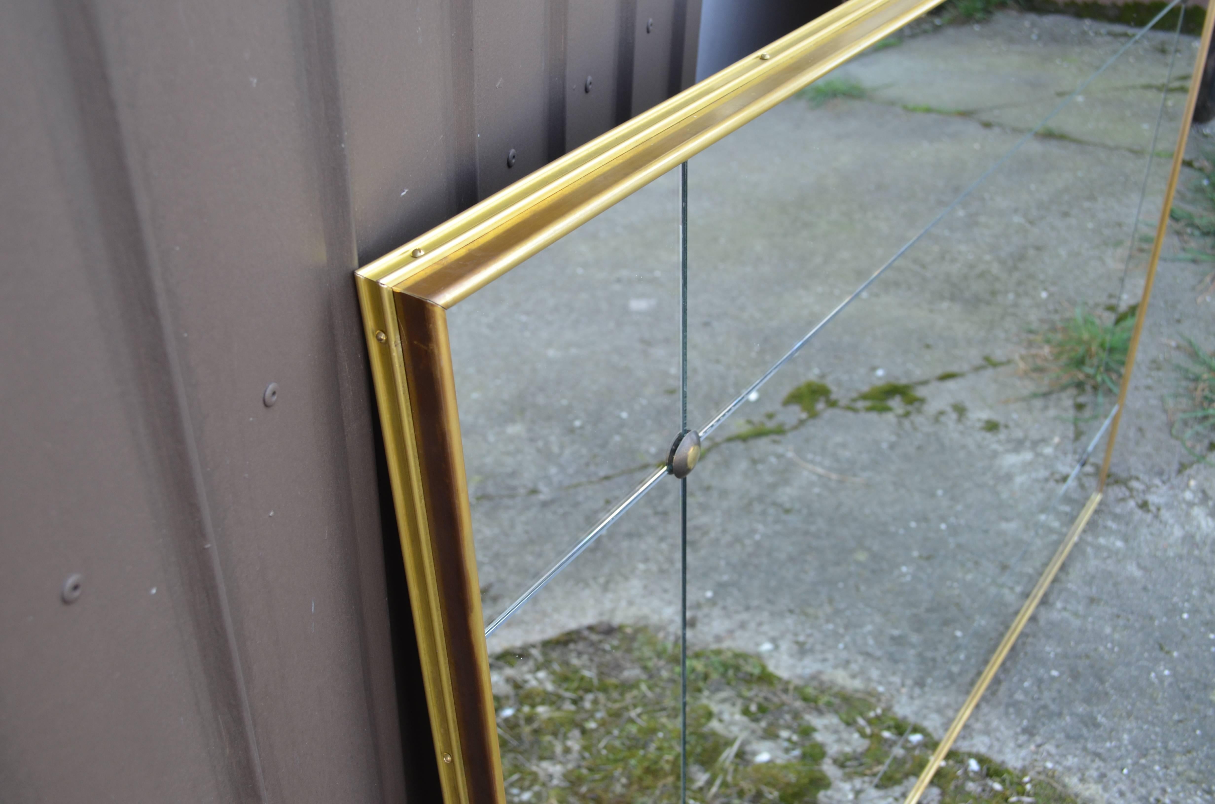 Pescetta Contemporary Art Deco Style Panelled Mirror with Brass Frame  2