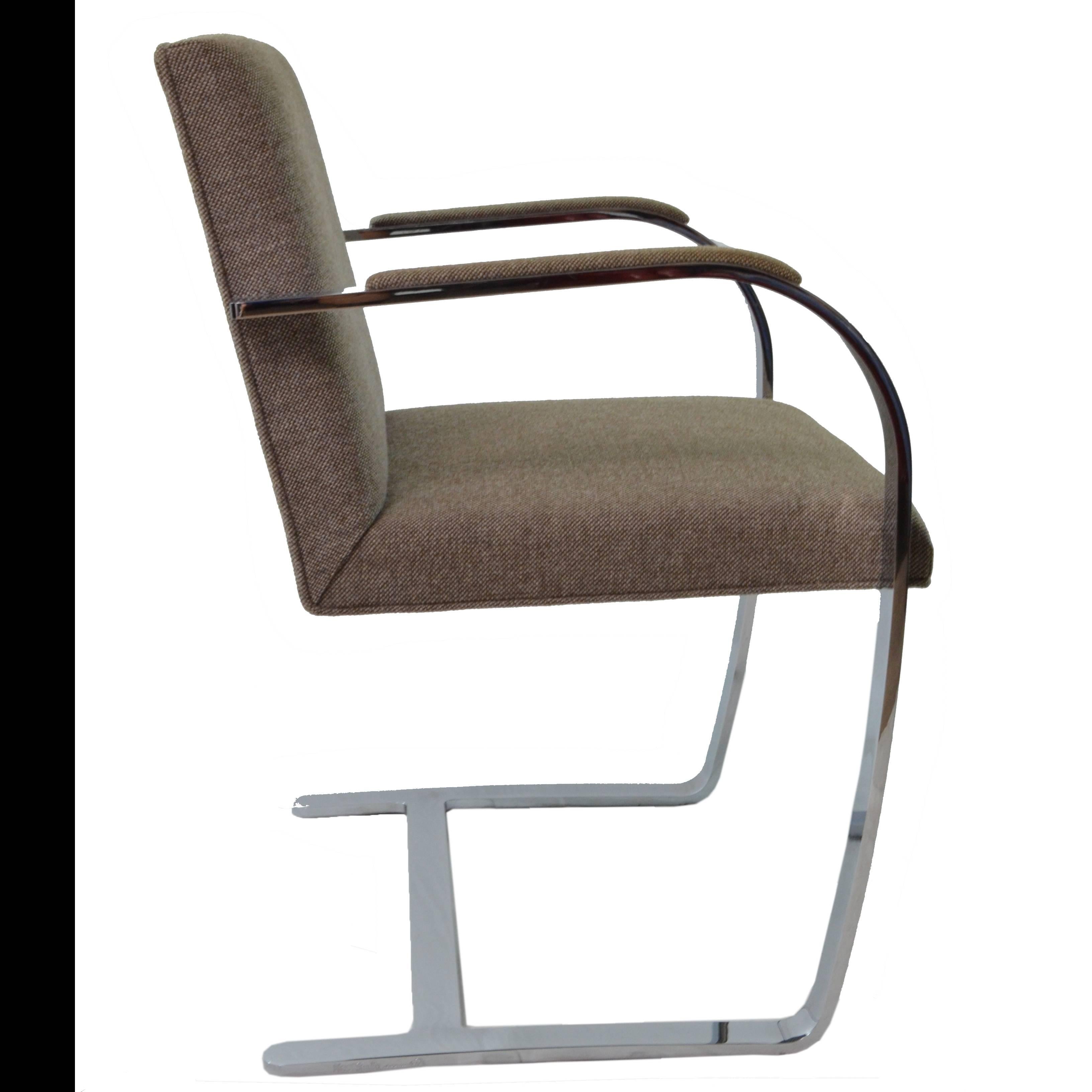 Brno 255 model chairs designed by Mies van der Rohe in 1930. The chair, an icon of 20th century design has been produced since 1960s. These items have been produced circa 2000. The structure is polished chrome-plated steel. There are no visible