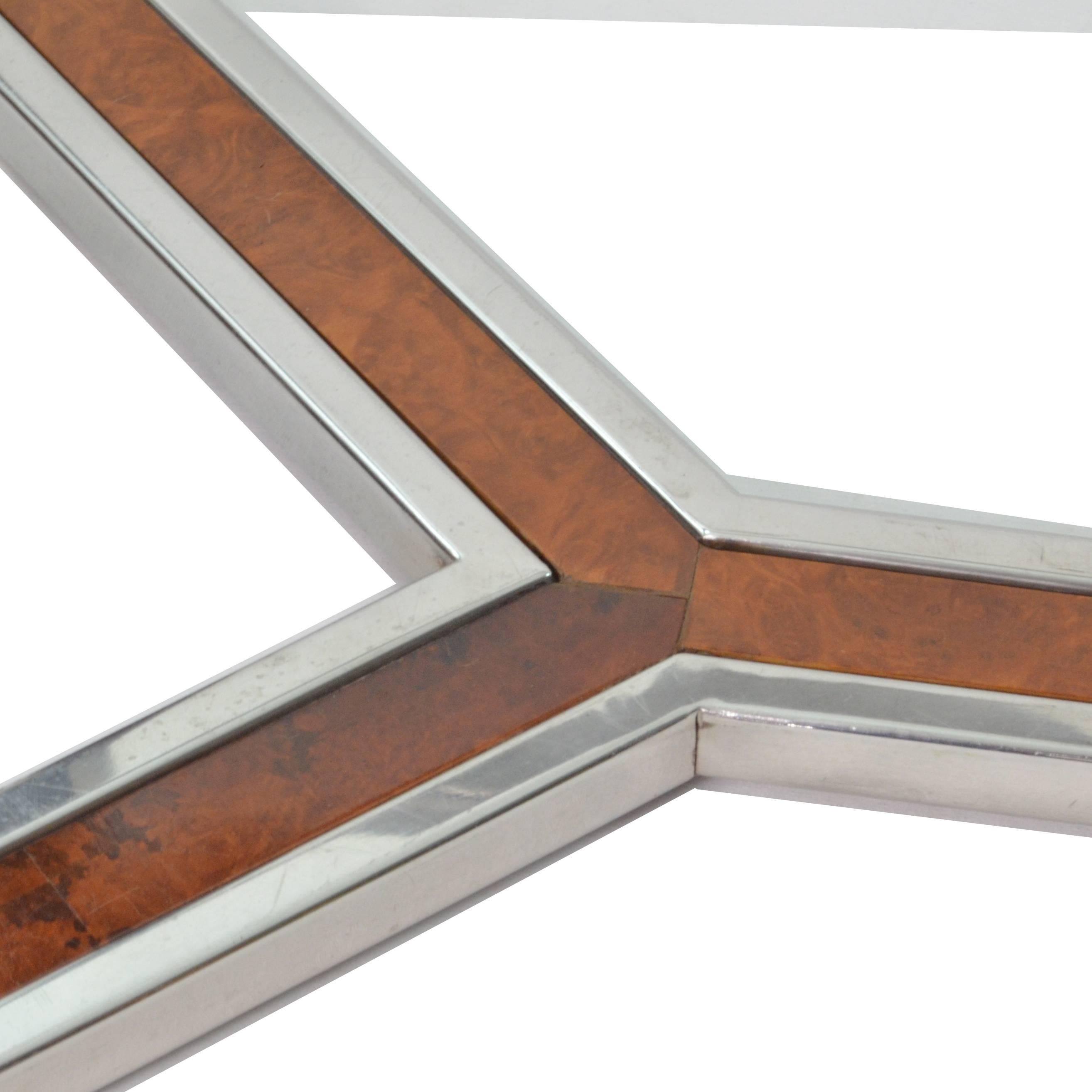 Italian 1970s Hexagonal Steel and Wood Table Attributed to Romeo Rega