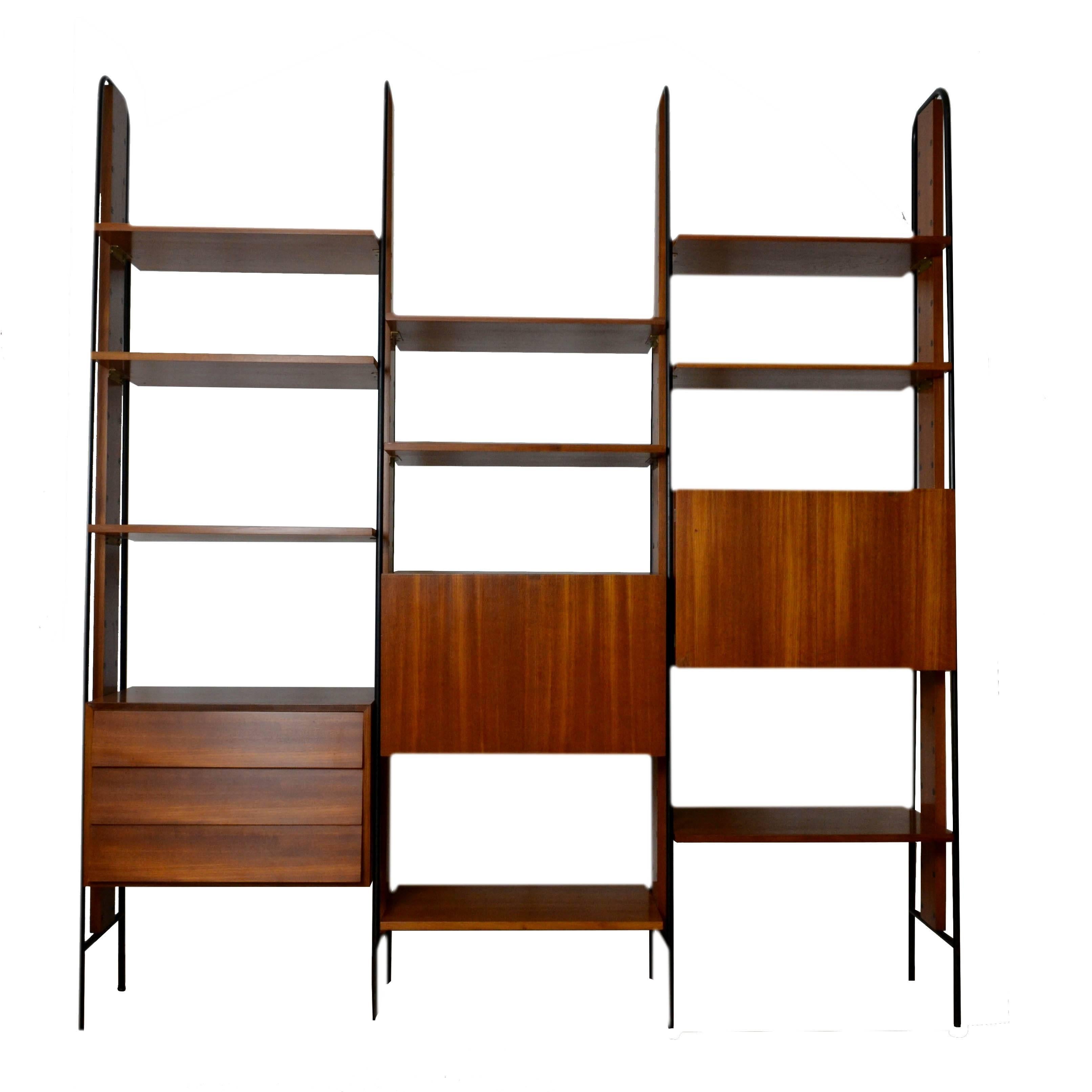 Wood 1960s Bookcase with Adjustable Shelves