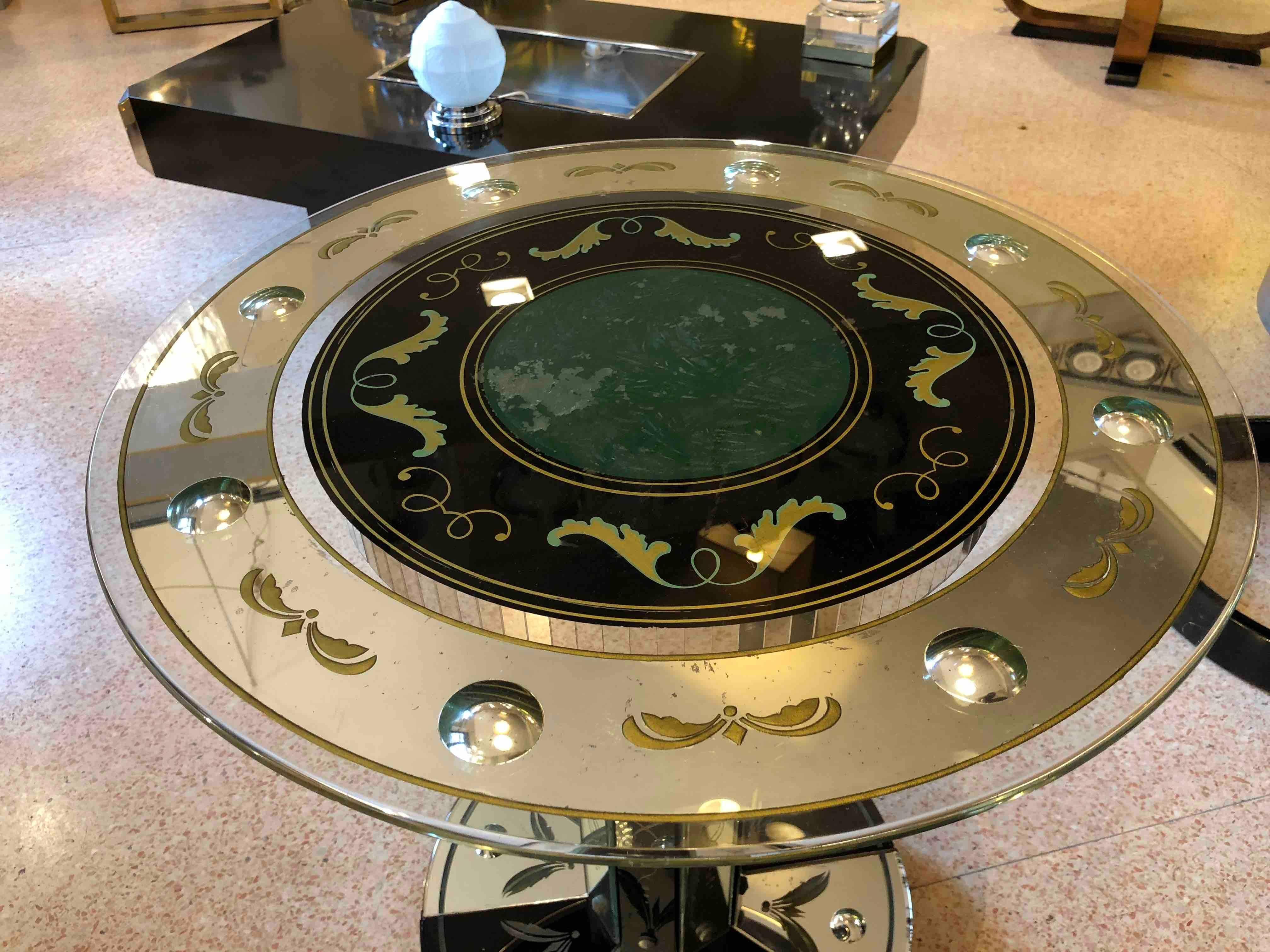 Mid-20th Century 1940s Mirrored Small Round Table