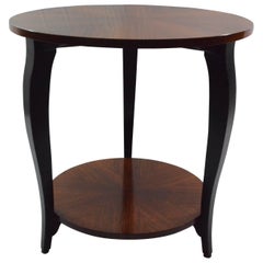 Art Deco Italian Veneered Wood and Black Details Rounded Small Sofa Table
