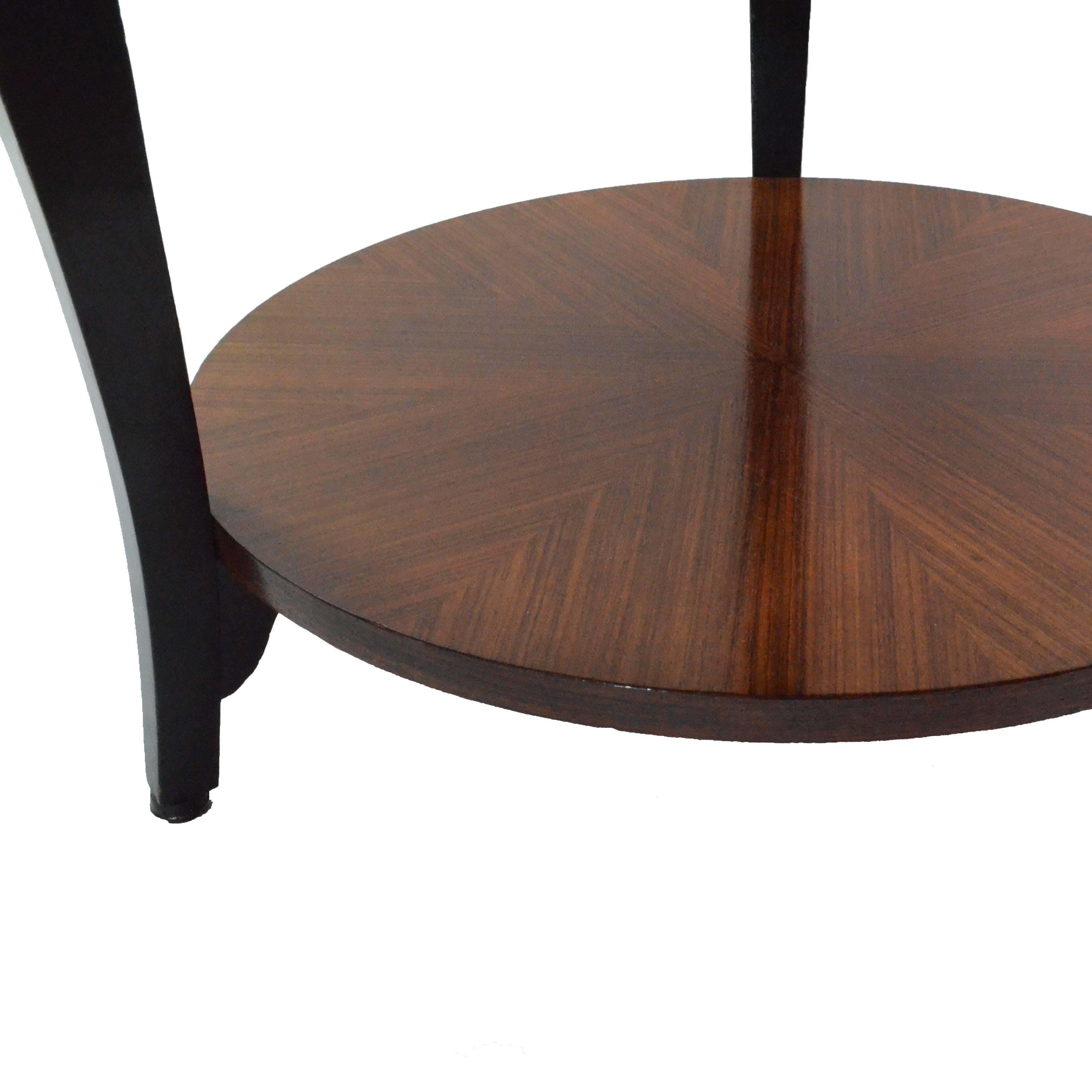 European Art Deco Italian Veneered Wood and Black Details Rounded Small Sofa Table