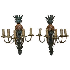 Pineapple Wall Sconces Signed Maison Charles e Fils 1960s 
