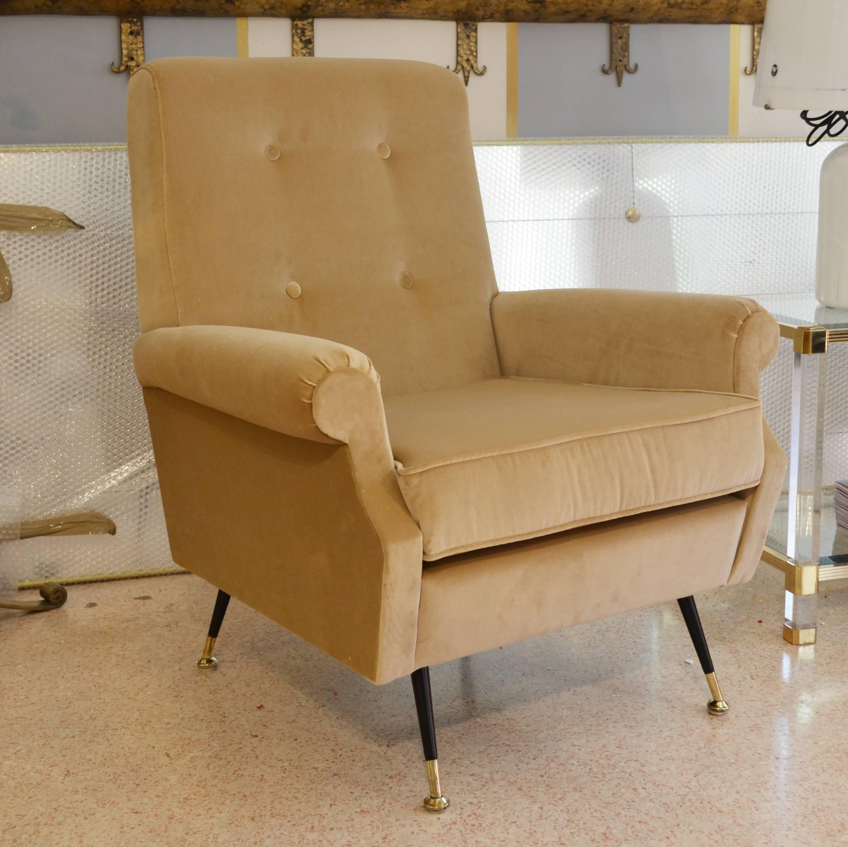 Italian Vintage Beige Velvet Armchairs, 1950 1