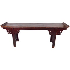 Chinese Homu Wood Red Original Lacquer Console Table, 1950s