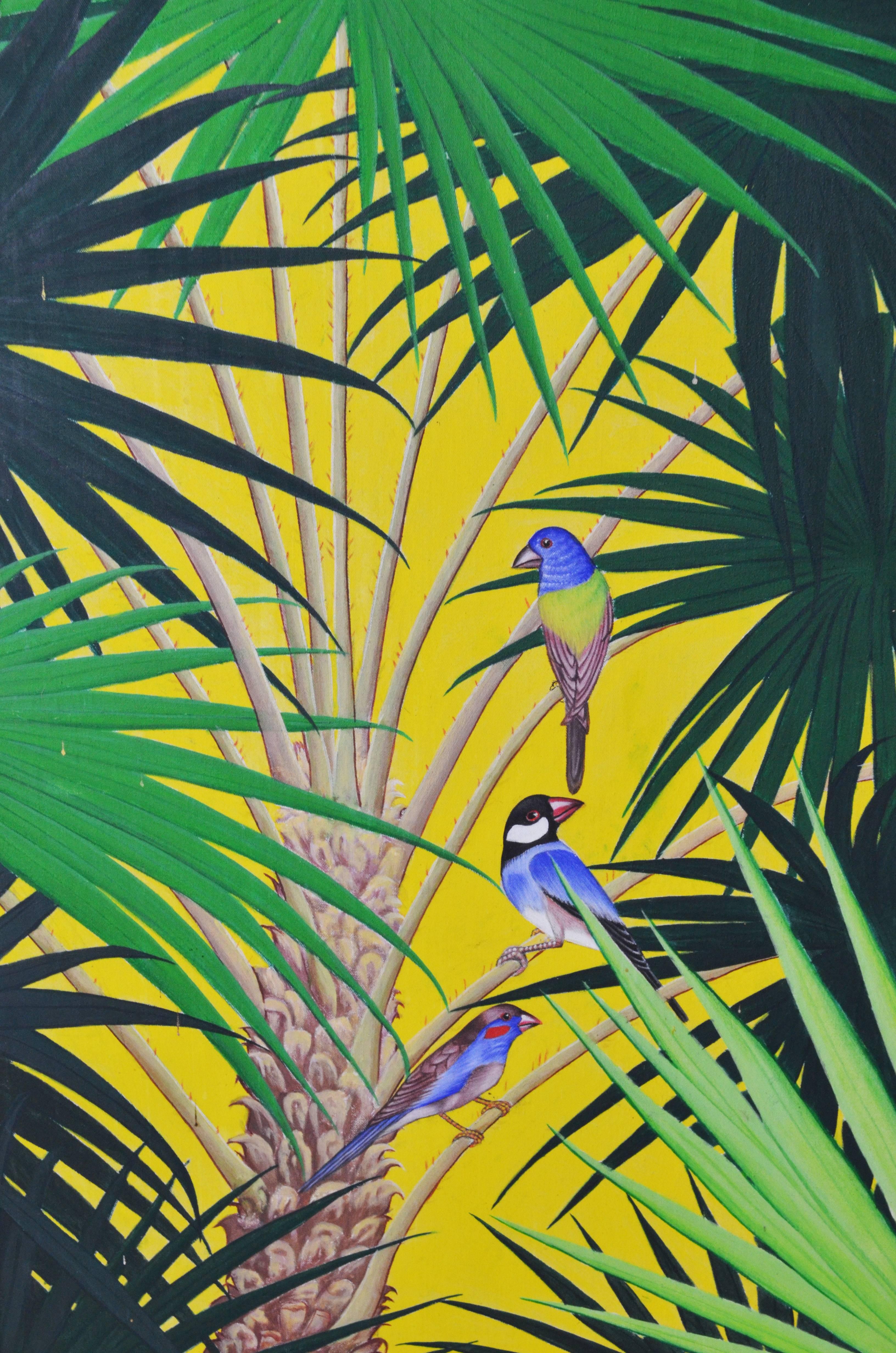 Italian Four Tropical and Colorful Oil on Canvas Panels by Spadacini, 1990s 5
