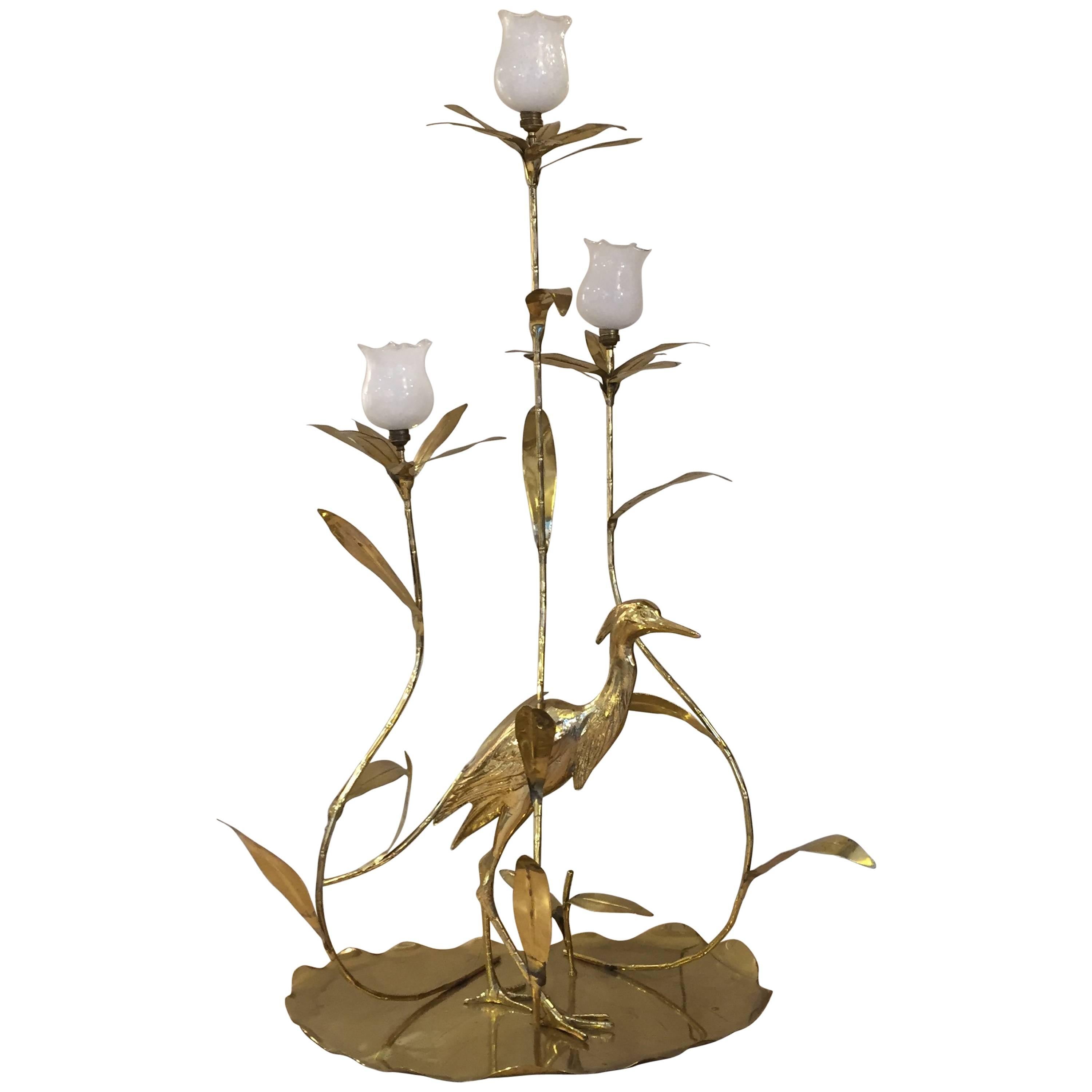 Italian Golden Brass Animal and Floral Floor Lamp for Cittone Oggi, 1960