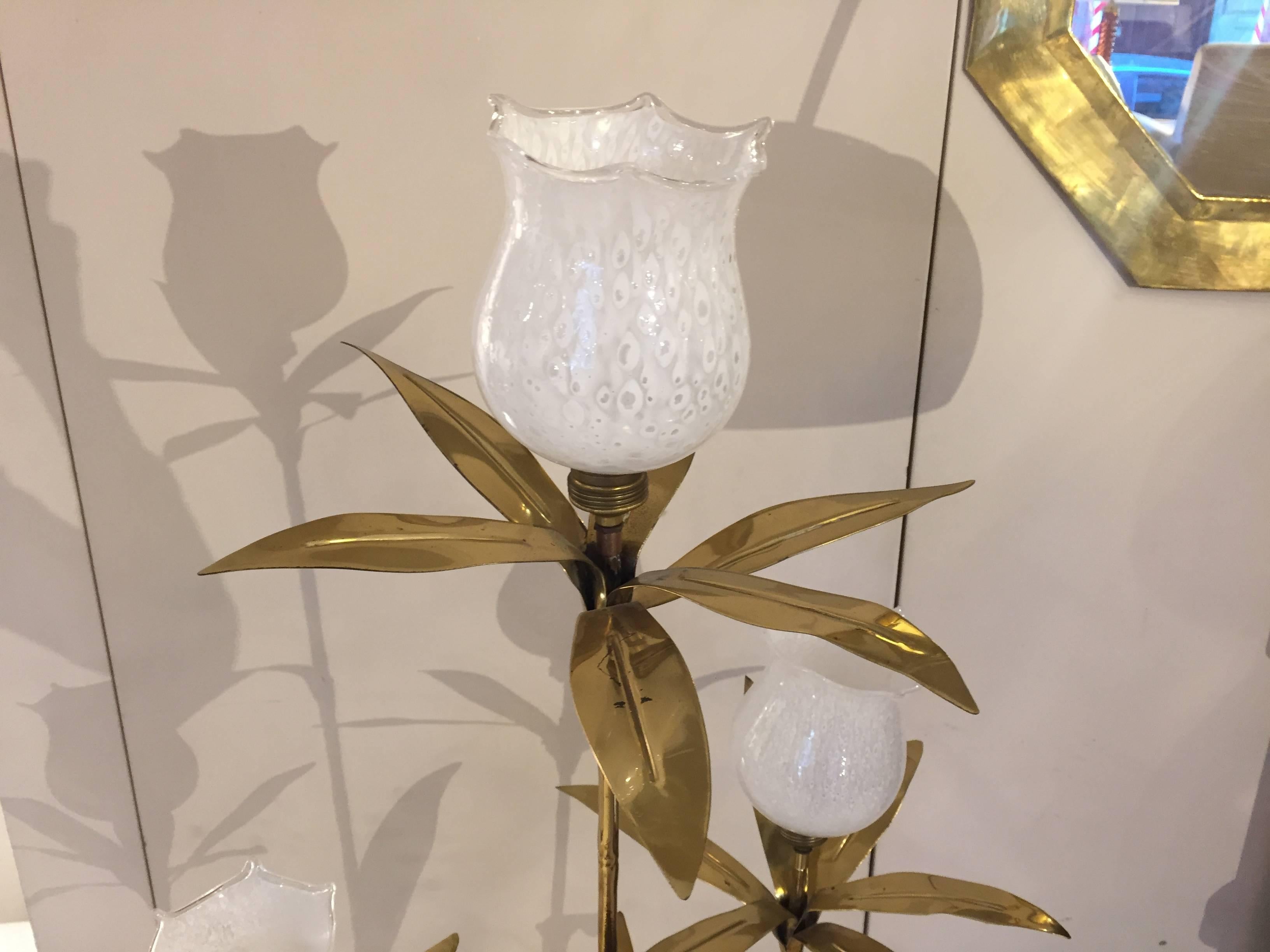Post-Modern Italian Golden Brass Animal and Floral Floor Lamp for Cittone Oggi, 1960