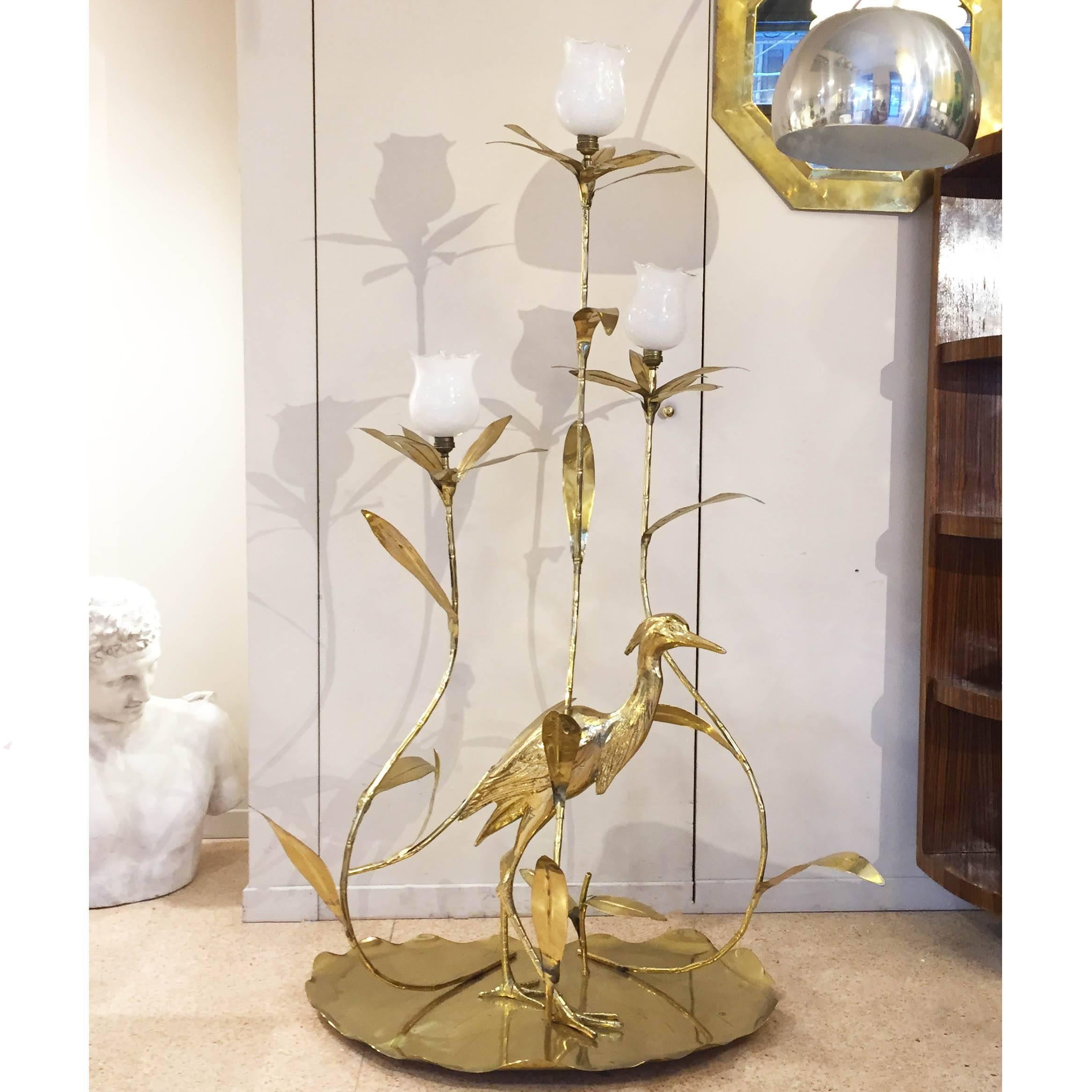 Italian Golden Brass Animal and Floral Floor Lamp for Cittone Oggi, 1960 1