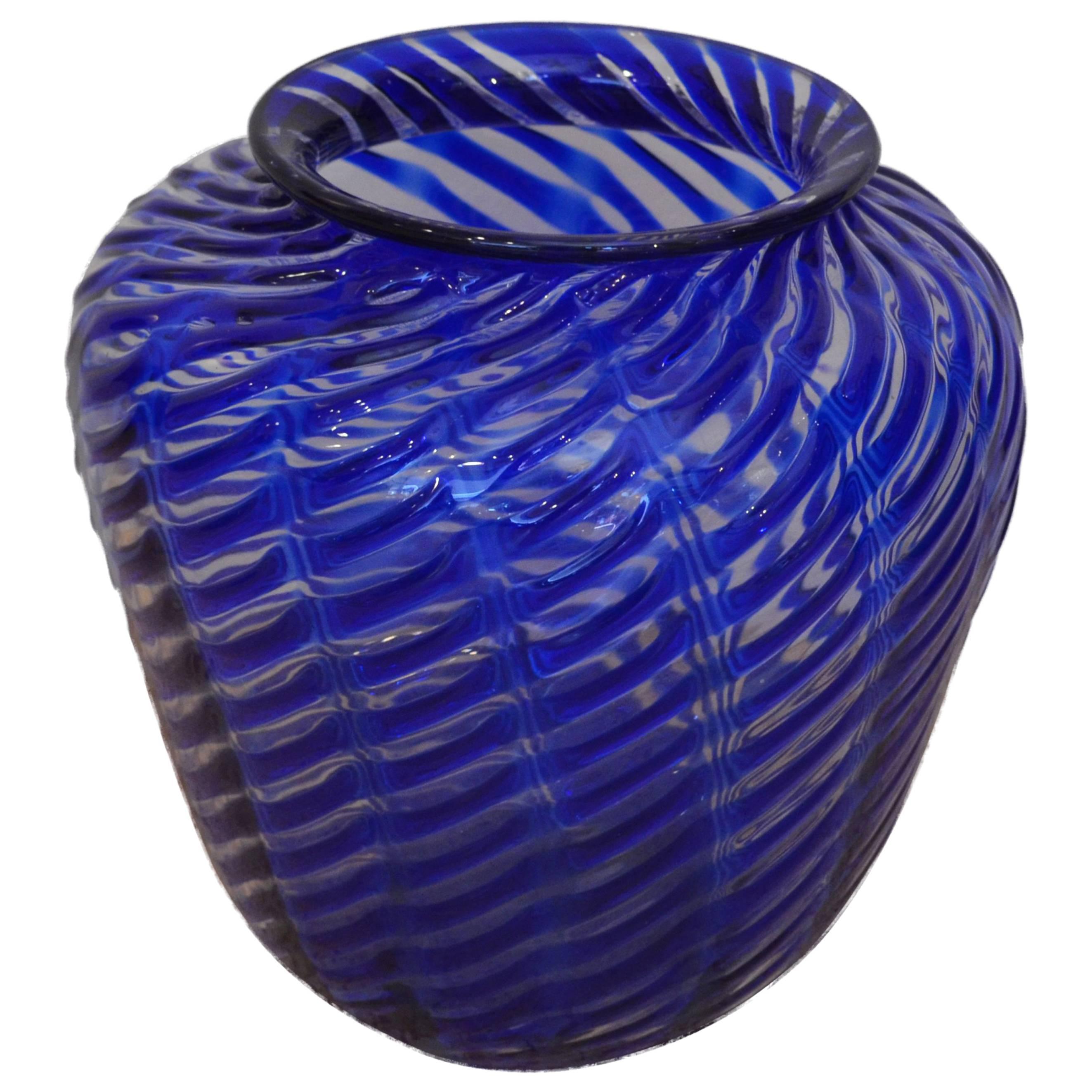 Italian Murano Blue Blown Glass Vase, 1930s