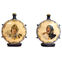Orientalist Blue Multicolor Moresque Ceramic Vases Early 20th Century France