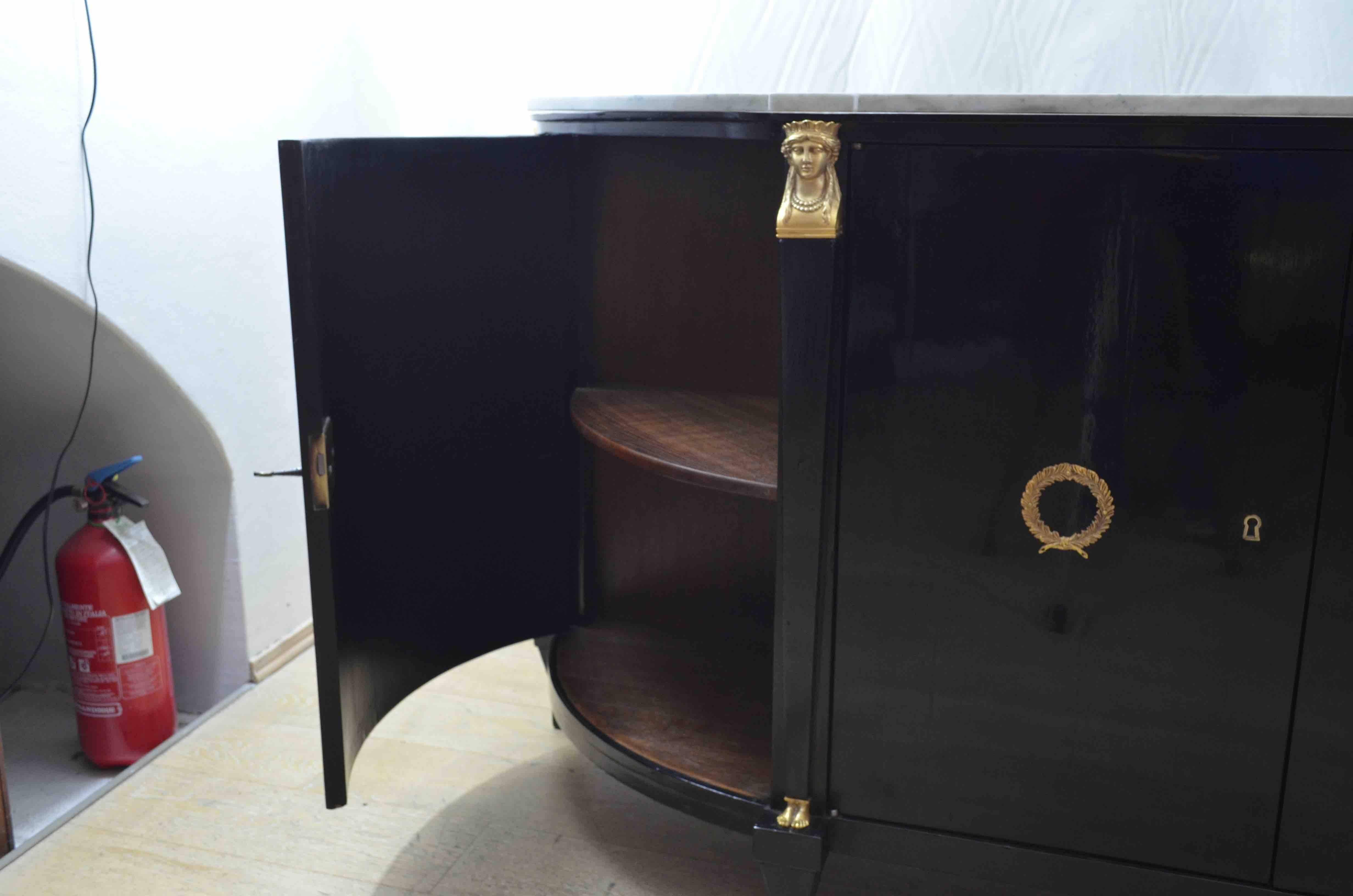 19th Century Black Ebonized Empire Round Corners White Marble-Top Sideboard 7