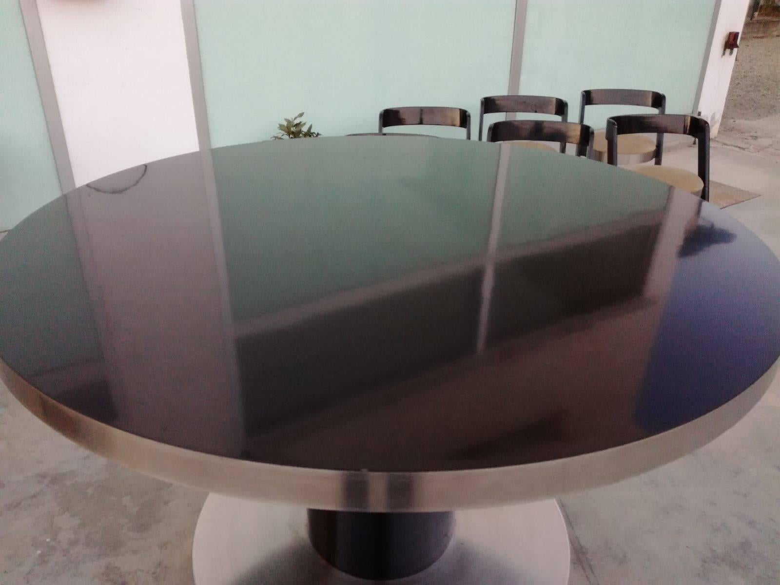 Italian Willy Rizzo Rounded Black Lacquered Steel Table, 1970s  1
