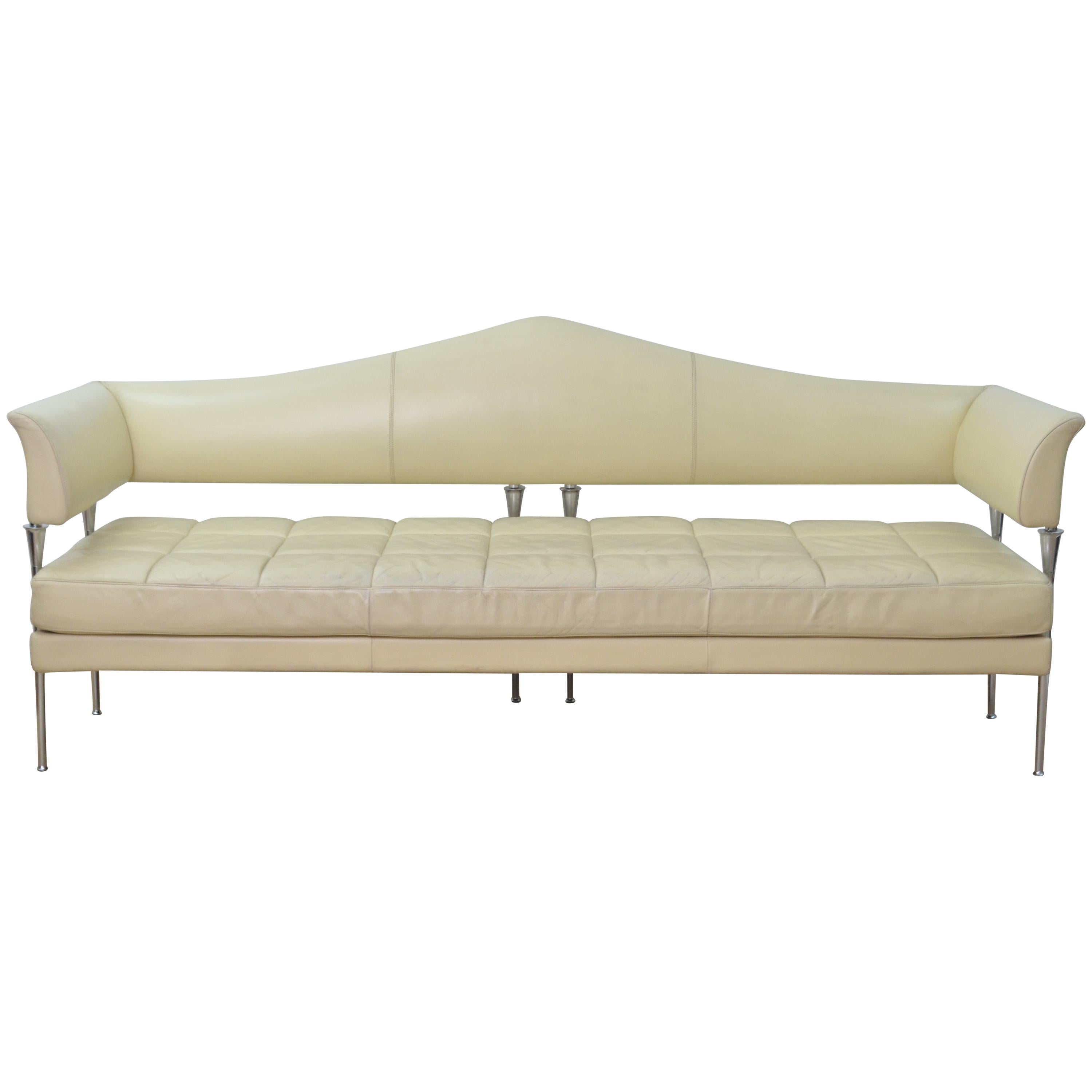 Cream Color Leather and Chromed Steel Sofa Hydra Model, for Poltrona Frau, 1990s